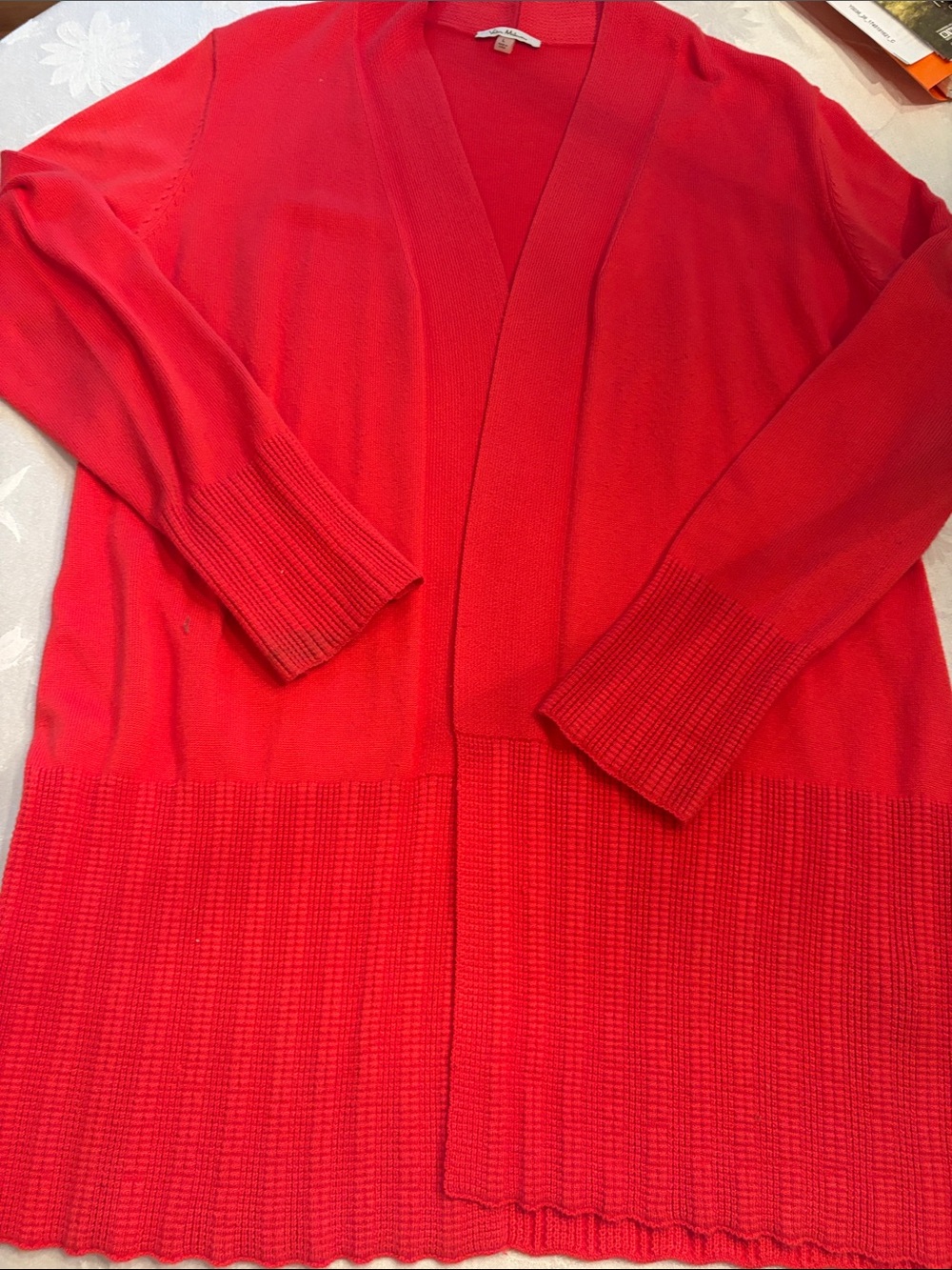 Milano Red Open-Front Knit Cardigan
